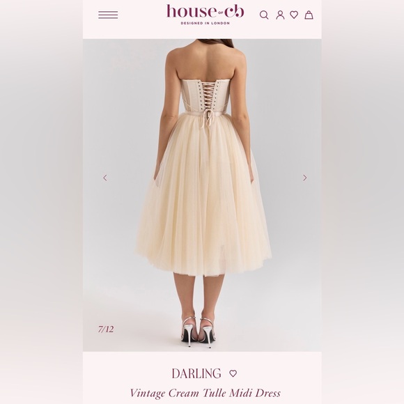 NEW House Of CB DARLING Vintage Cream Tulle Midi Dress Sz XS Cup size A-C - Picture 2 of 9